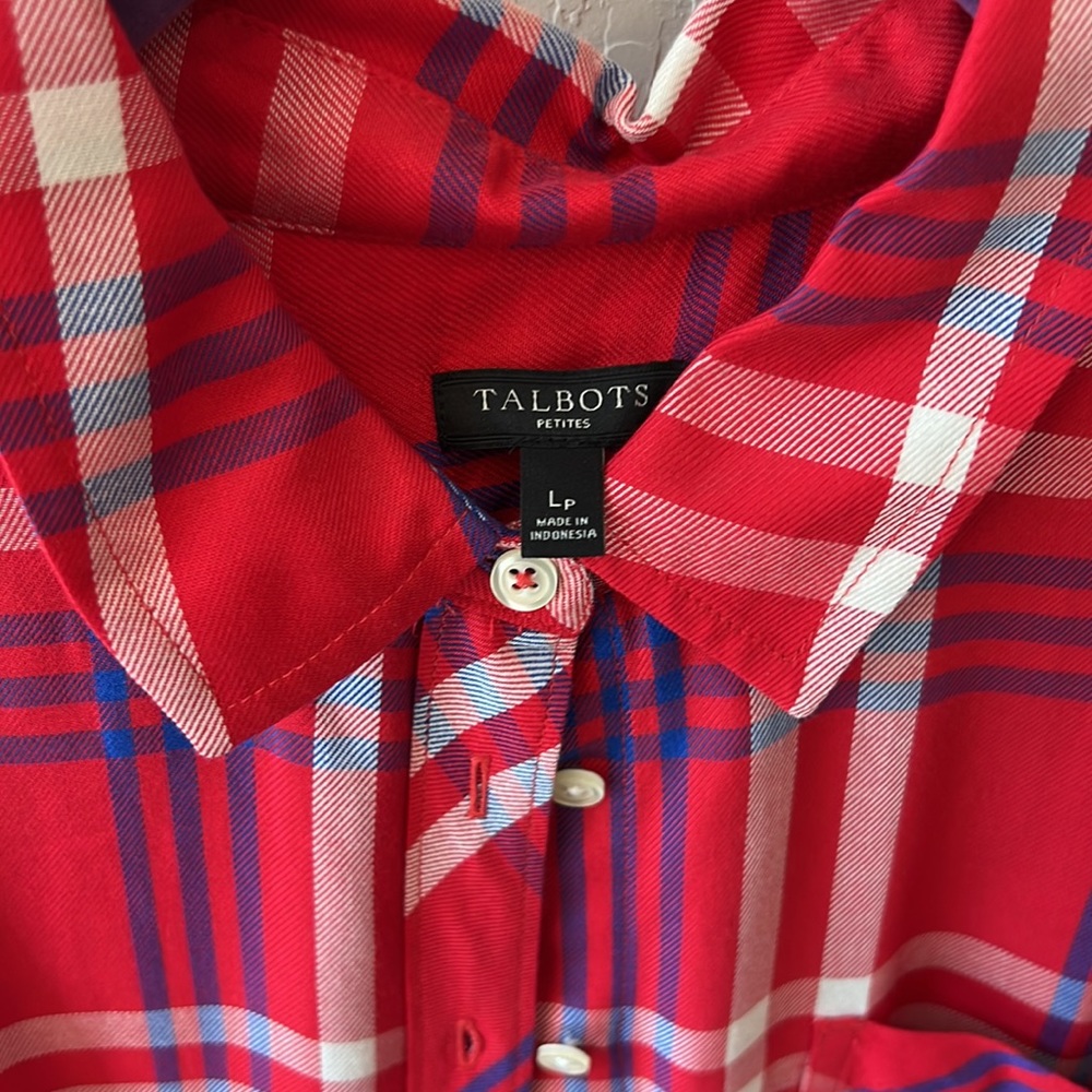 Talbots red plaid shirt size LP NWOT - Picture 2 of 2